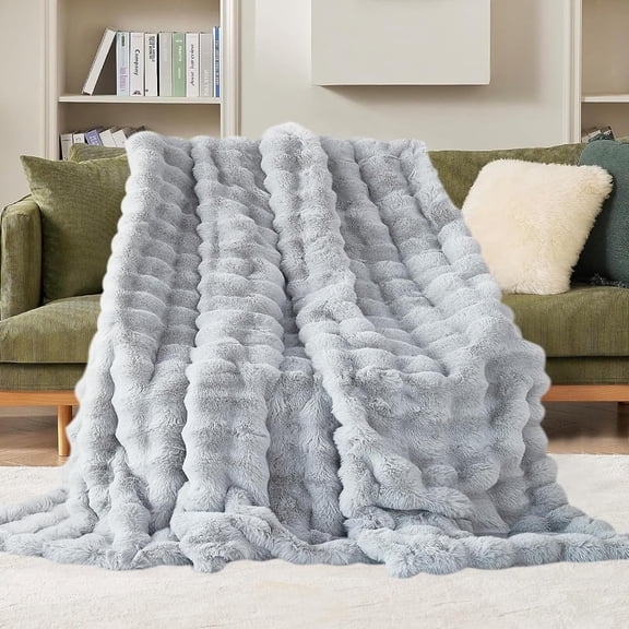 CJC Plush Fleece Blankets Soft Warm Throws for Sofa Large Fluffy Versatile Blanket Bed Throw for Bedroom Couch Travel Camping, 160x200cm, Light Grey