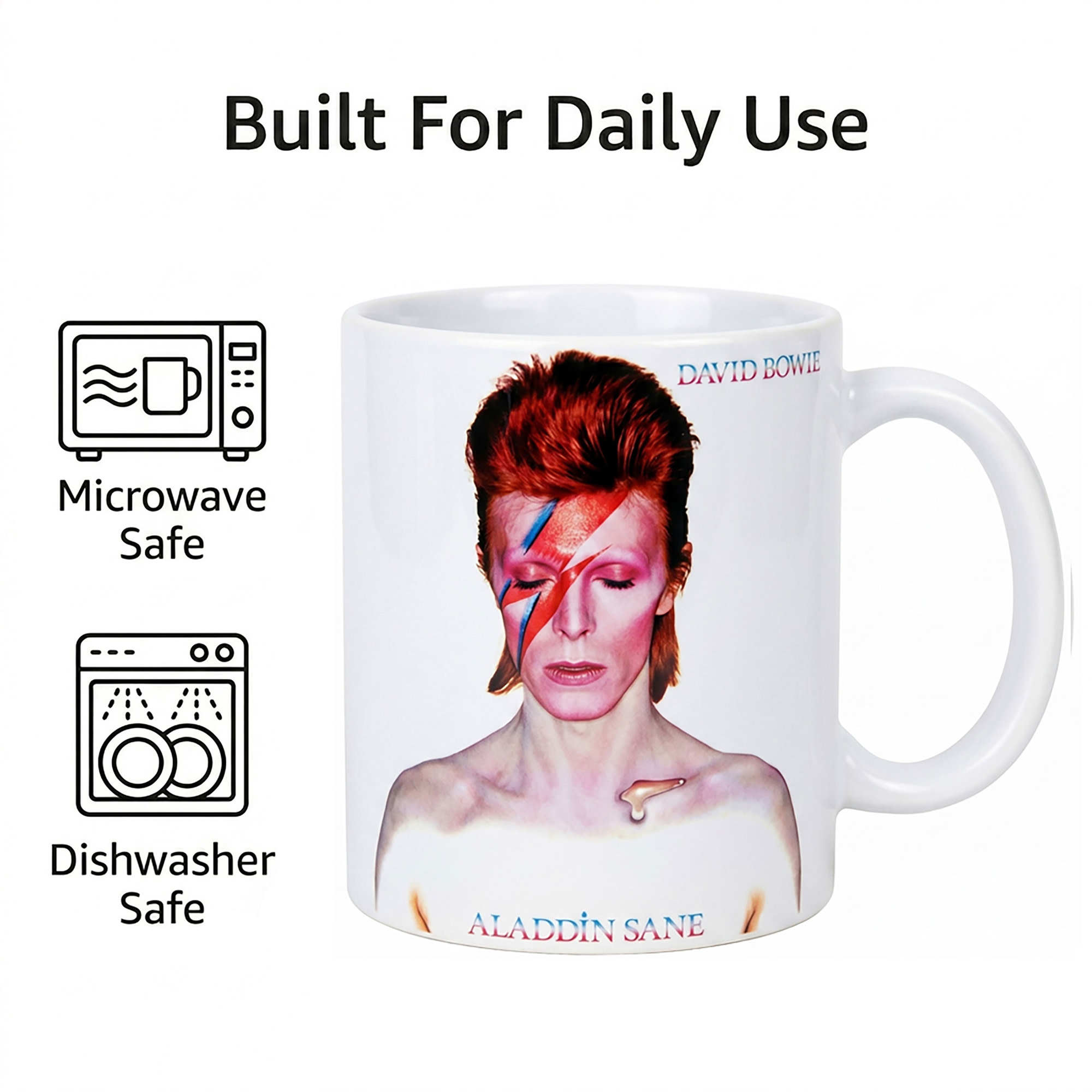 Pyramid America: David Bowie: Aladdin Sane - 11oz Ceramic Mug - Coffee & Tea Cup, Microwave-Dishwasher Safe, Iconic Musician Fan Collectible, Licensed