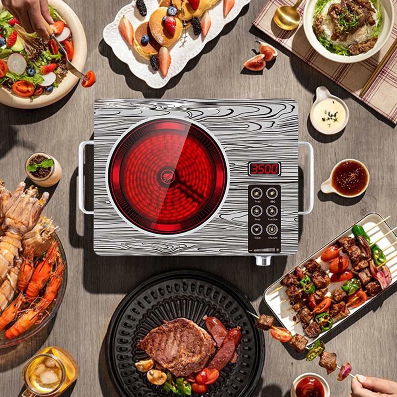 3500W Portable Infrared Cooktop, Single Burner Electric Stove, Ceramic Glass Electric Hot Plate with Adjustable Heating Power, 3 Hours Timer