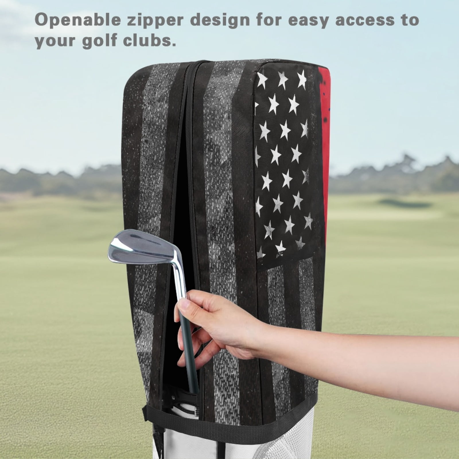 Yuyamidu American Flag Golf Bag Cover Portable Golf Bag Rain Cover Red Line Golf Caddy Bags Covers Golf Gifts for Women Universal Golf Club Bag Accessories