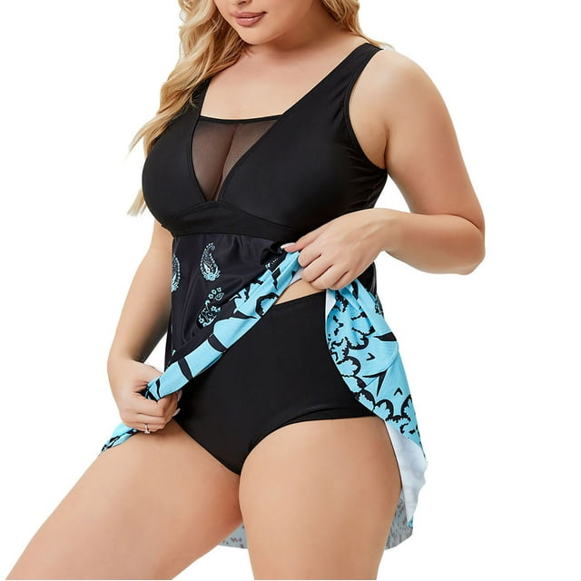 TIMIFIS Tankini pour Femmes Grande Taille, Maillot de Bain Deux Pièces, Robe de Bain Fluide avec Short