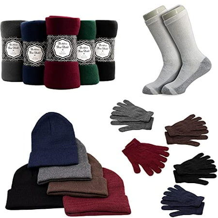 

Homeless Care Package Supplies - Bulk Case of 12 Winter Sets 12 Socks 12 Winter Thin Throw Blankets