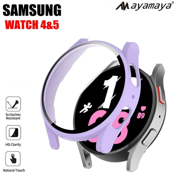 For Samsung Galaxy Watch 5 & 4 44mm Hard PC Case with Screen Protector AYAMAYA Waterproof Case Built-in Tempered Glass Screen Protector (Purple)