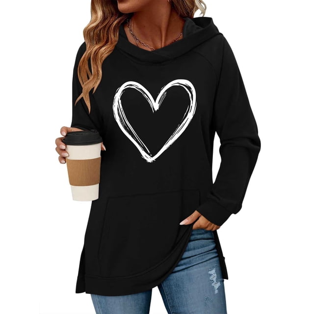 TaTaai Womens hoodie shirt, lightweight breathable material, 擦肩袖 fit, hooded neck, side splits, handy pockets, trendy classic style, Valentine's Day gift, casual outings Gift