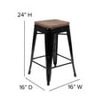 thumbnail image 6 of Flash Furniture 24" High Metal Counter-Height, Indoor Bar Stool with Wood Seat in Black - Stackable Set of 4, 6 of 13