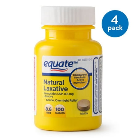 (4 Pack) Equate Natural Laxative Sennosides USP Tablets, 8.6 mg, 100