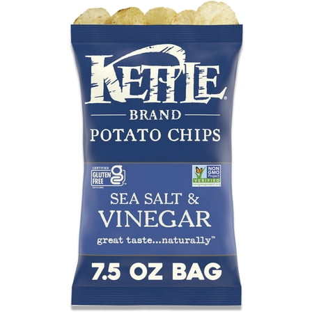 Kettle Brand Sea Salt and Vinegar Kettle Potato Chips, Gluten-Free, Non-GMO, 7.5 oz Bag