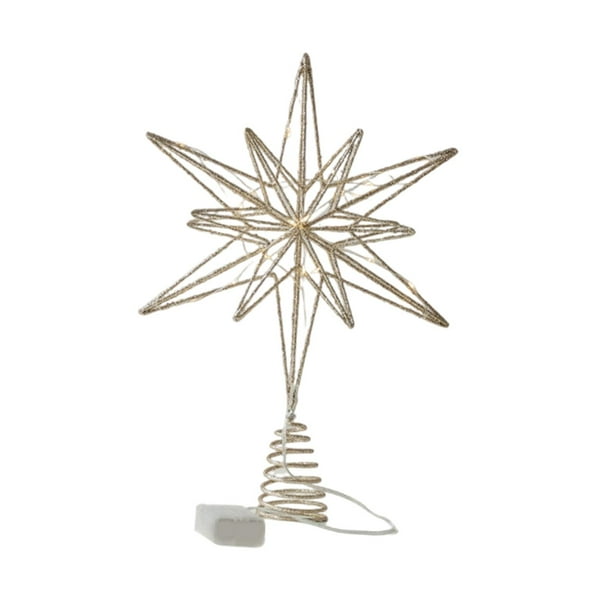 Decoración de estrella para la punta del árbol de Navidad, decoración creativa con purpurina y LED para Champán