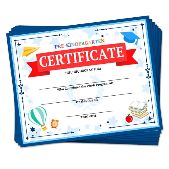 30 Blue Certificate of Achievement Completion Award Recognition Stationery Paper 9.8"x7.8" Preschool Kindergarten Graduation Diploma Certificates