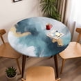 thumbnail image 5 of Ombre Blue Gray Elastic Fitted Round Table Cover Abstract Oil Painting Waterproof Outdoor Tablecloth for Holiday Party, Picnic, Patio & Dining Fits Tables Up to 55"-60", 5 of 8
