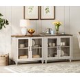 thumbnail image 3 of WAMPAT 2-in-1 Buffet Server Table, Accent Sideboard with Glass Door & Storage, Console Table for Kitchen, Dining Room, Living Room, Rustic White, 3 of 7