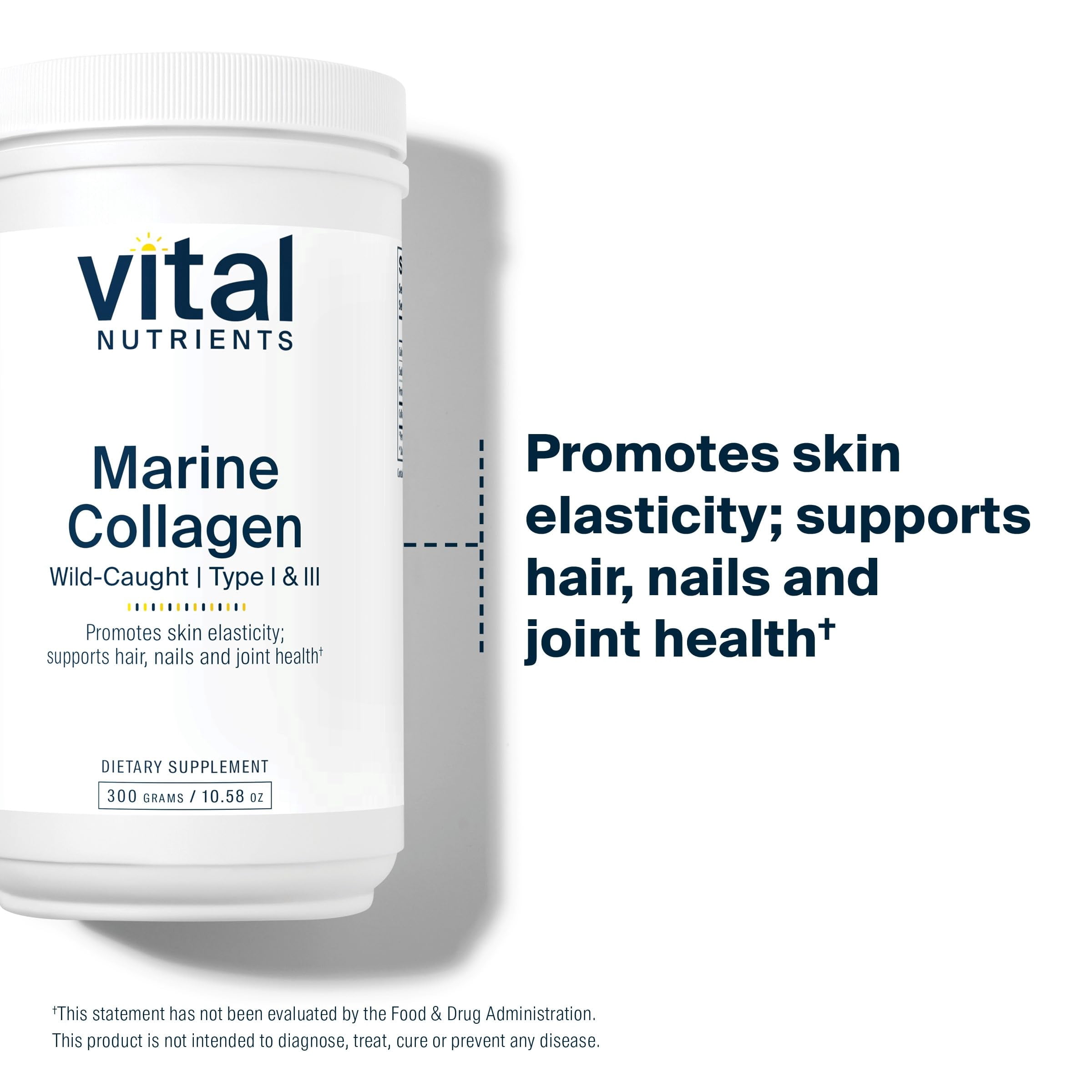 Vital Nutrients Marine Collagen Powder Unflavored | Hair, Skin, Nails, & Joint Support | Type I & III Collagen Powder Supplement from Wild-Caught Fish | Gluten, Dairy, Soy Free | 300 Grams