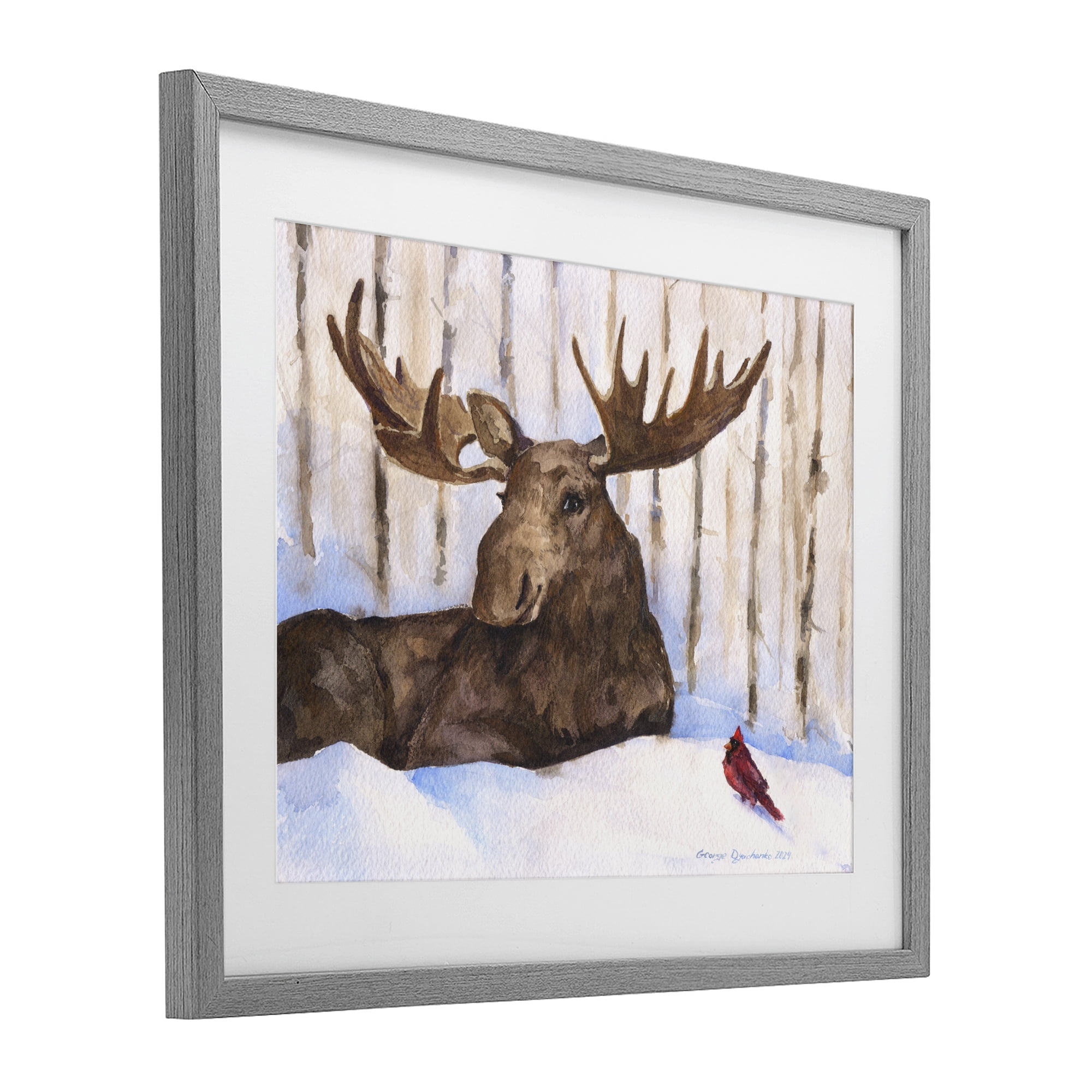 Stupell Industries Moose & Red Cardinal Gray Framed Print Under Glass, design by George Dyachenko