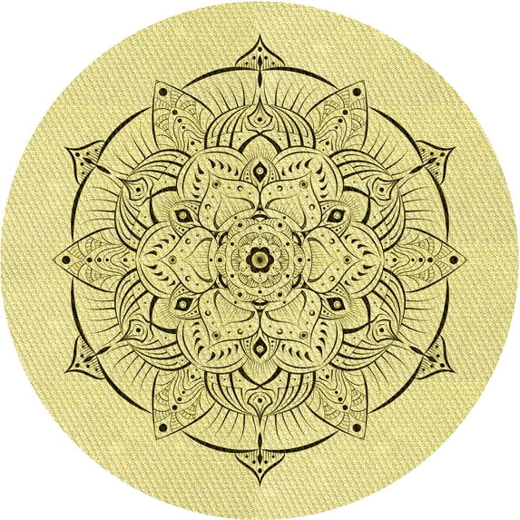 Ahgly Company Indoor Round Patterned Sun Yellow Area Rugs, 7' Round