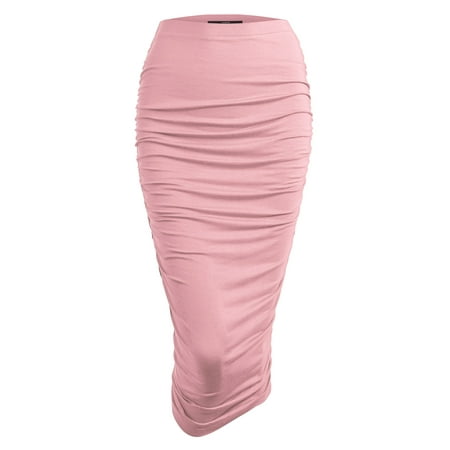 Vader Side Skirts - MBJ WB1147 Womens Elegant High Waist Pencil Skirt with Side Shirring XXXL PINK