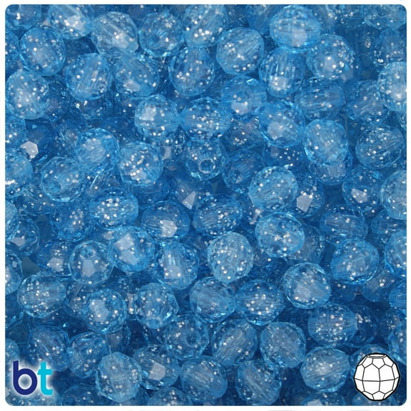 BeadTin Light Sapphire Sparkle 8mm Faceted Round Plastic Beads (450pcs)