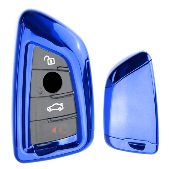 Glossy Blue TPU Key Fob Cover w/Button Cover Panel For BMW 2016-up X1 7 Series, 2019-up X4, 2014-up X5, 2015-up X6, 2017-up 5 Series & 2019-up X7 Smart Key