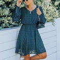 thumbnail image 2 of Vestido De Manga Larga Con Cuello En V, Vestido De Manga Larga Informal De Tul Para Mujer, Puño Elástico, Estampado De Puntos, Estilo De Línea Con Volantes Para Citas Para Dama ANGGREK Azul Rey M, 2 of 6