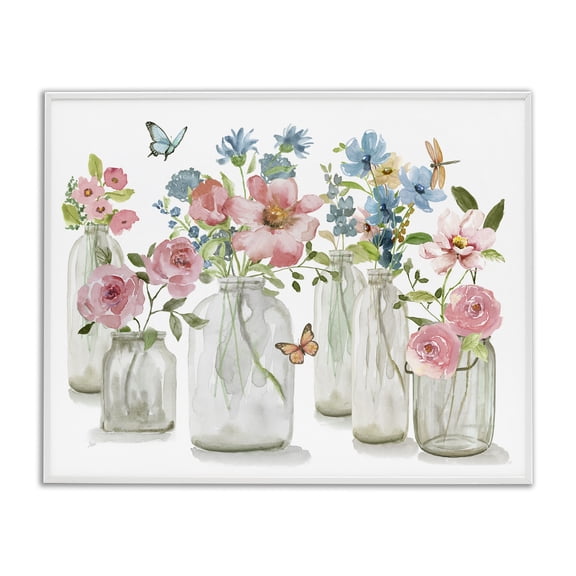 Stupell Industries French Country Pink & Blue Flowers White Framed Giclee Art, 30 x 24, by Nan