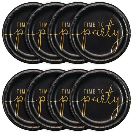 Time to Party Disposable Paper Plates, 9", Gold/Black, 8 Count, by Way To Celebrate