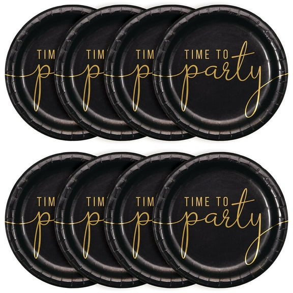 Time to Party Disposable Paper Plates, 9", Gold/Black, 8 Count, by Way To Celebrate