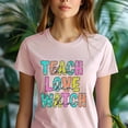 thumbnail image 5 of Women's Graphic T-Shirt Flower Print | Teach Love Watch Them Retro Teacher Tee, Maroon, Size L, 5 of 6