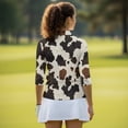 thumbnail image 5 of Uorisanigo Brown Cow Pattern Women's Dry-Fit Golf Polo Shirts Comfortable Fashionable Long Sleeve Golf Polo Shirts Quarter Zip Fashion 3/4 Sleeve Versatile Workout Tops for Women, 5 of 7