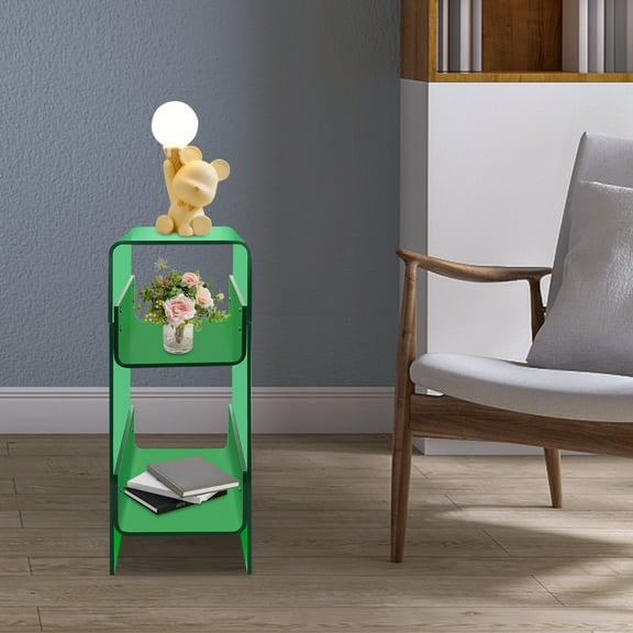 ToppiJoy Modern 3-tier Side Table, Narrow End Table for Small Spaces, Narrow Acrylic Side Table Rectangular Green