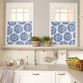 thumbnail image 4 of Blue Watercolor Kitchen Curtains Valance and Tier Set 3 Pieces,Geometric Floral Pattern Small Window Curtains Set, 36 Inches Length Rod Pocket Short Window Treatment Tiers For Bathroom Cafe, 4 of 7