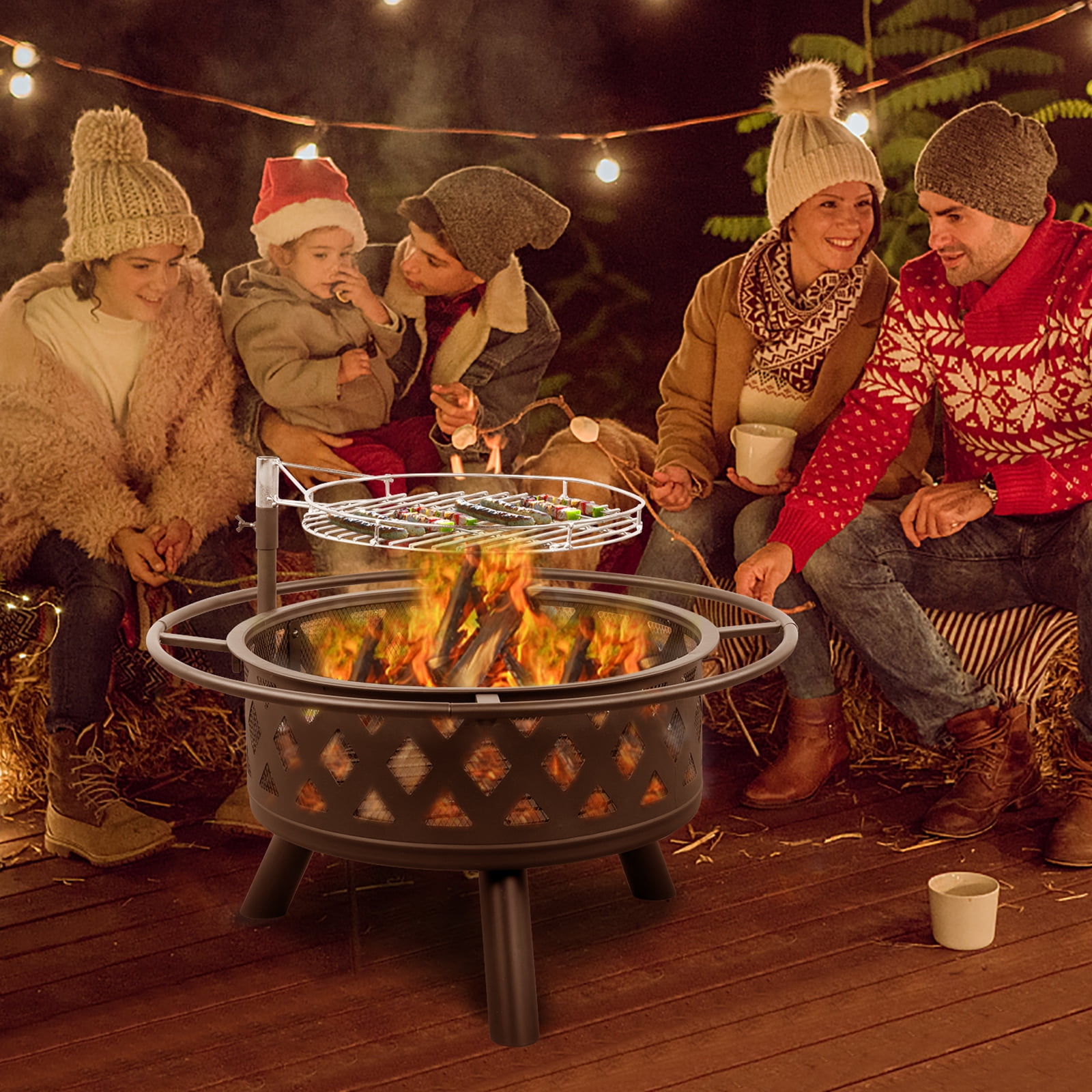 Spaco 29 inch Square Fire Pit for Outside Portable Wood Small Bowl for with Spark Screen, Fireplace Poker,