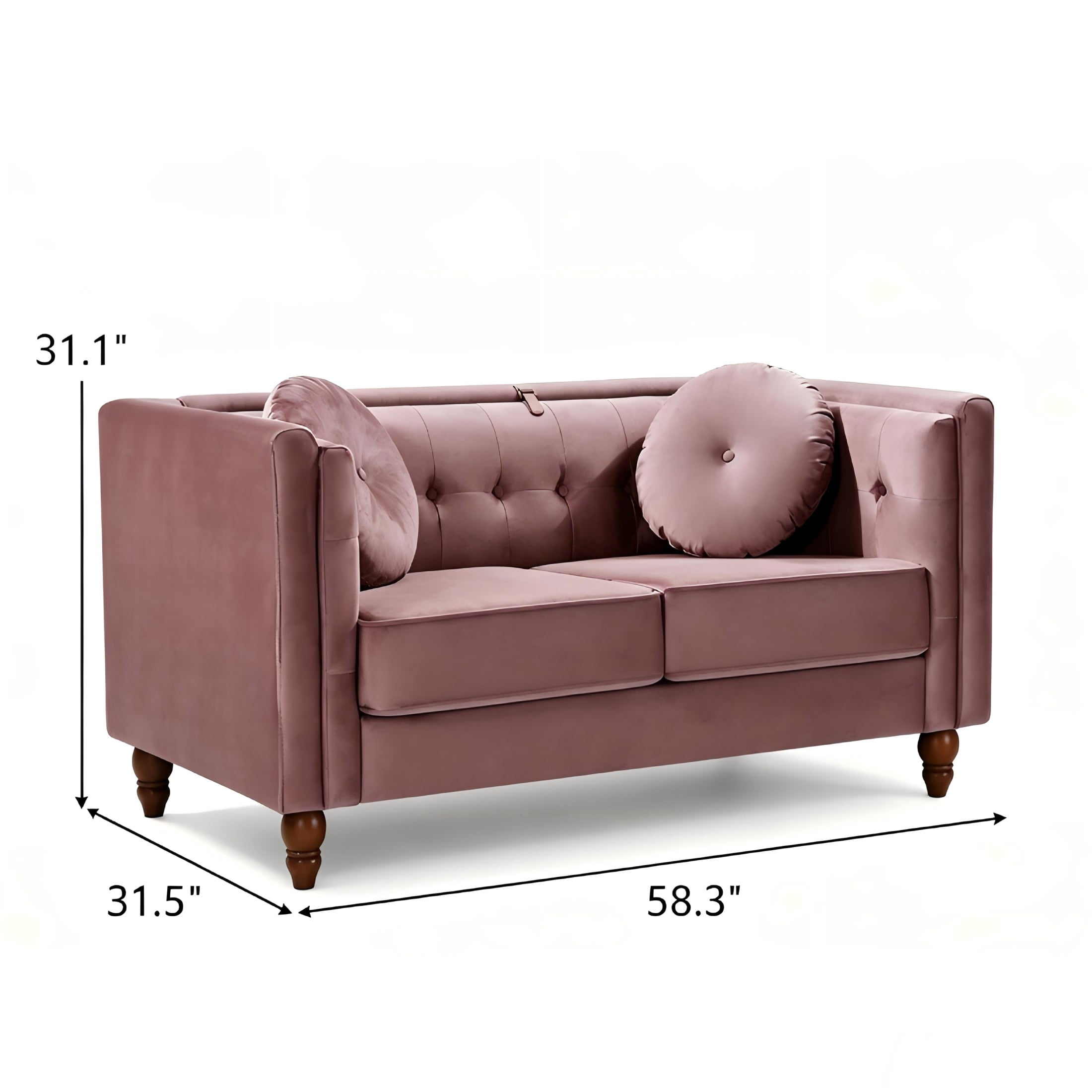 GDF Studio 58.3" Loveseat with Button-Tufted Crushed Velvet Upholstery & Tapered Wood Legs, Rose