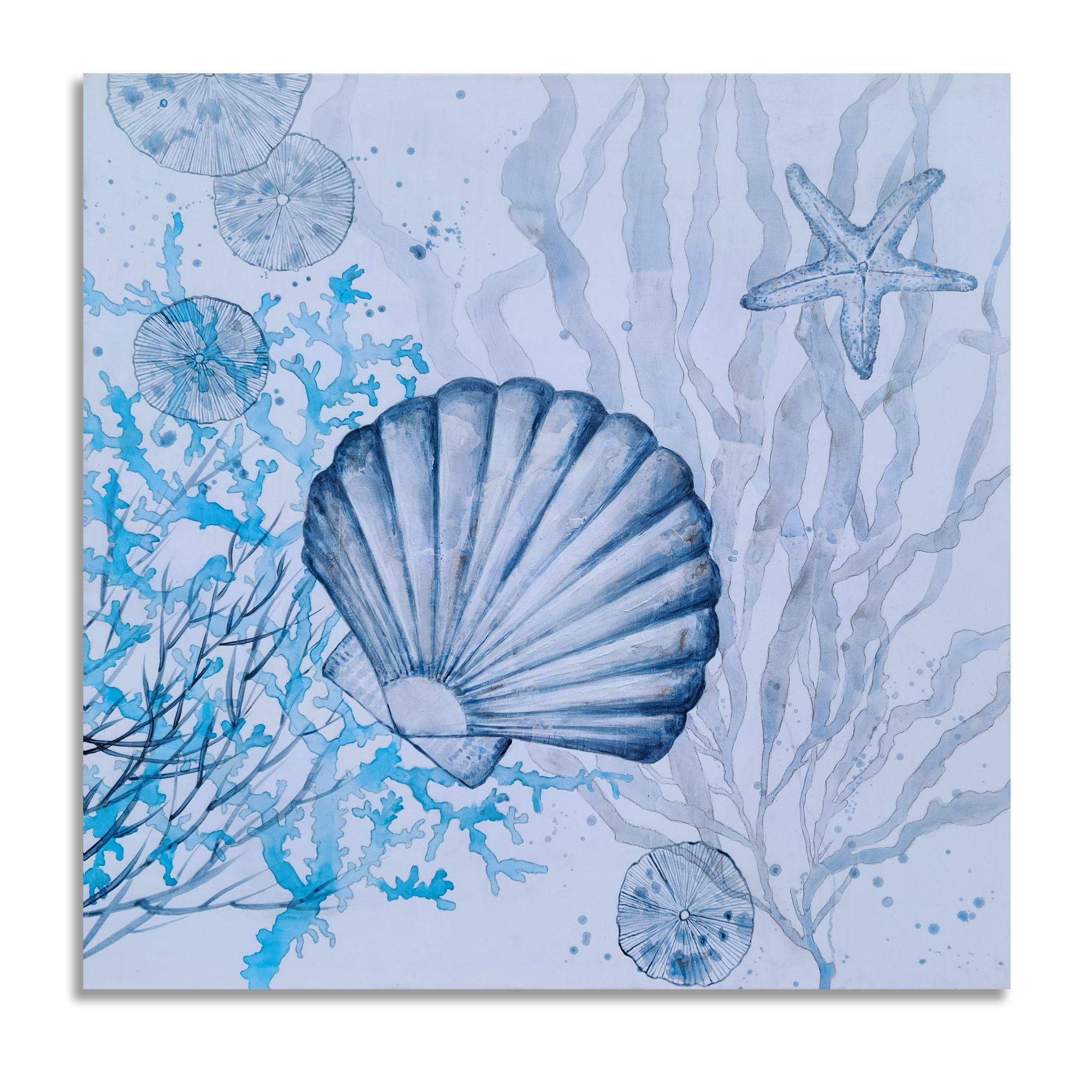 Yihui Arts Sea World Seashell Starfish Canvas Wall Art with Textured