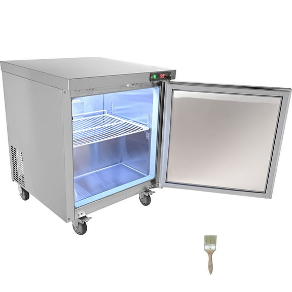 KFFKFF 28-inch Stainless Steel Undercounter Refrigerator, 7.4 Cu. Ft., with Fan Cooling and Lockable Door, Perfect for Kitchens and Bars