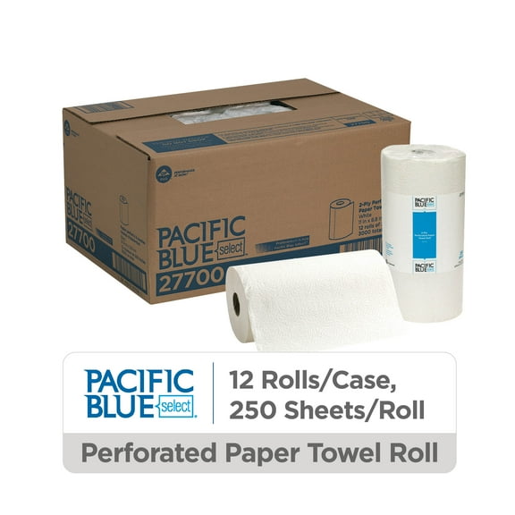 Pacific Blue SelectĀ® 2-Ply Perforated Roll Paper Towel by GP PRO (Georgia-Pacific), White, 27700, 250 Sheets Per Roll, 12 Rolls Per Case