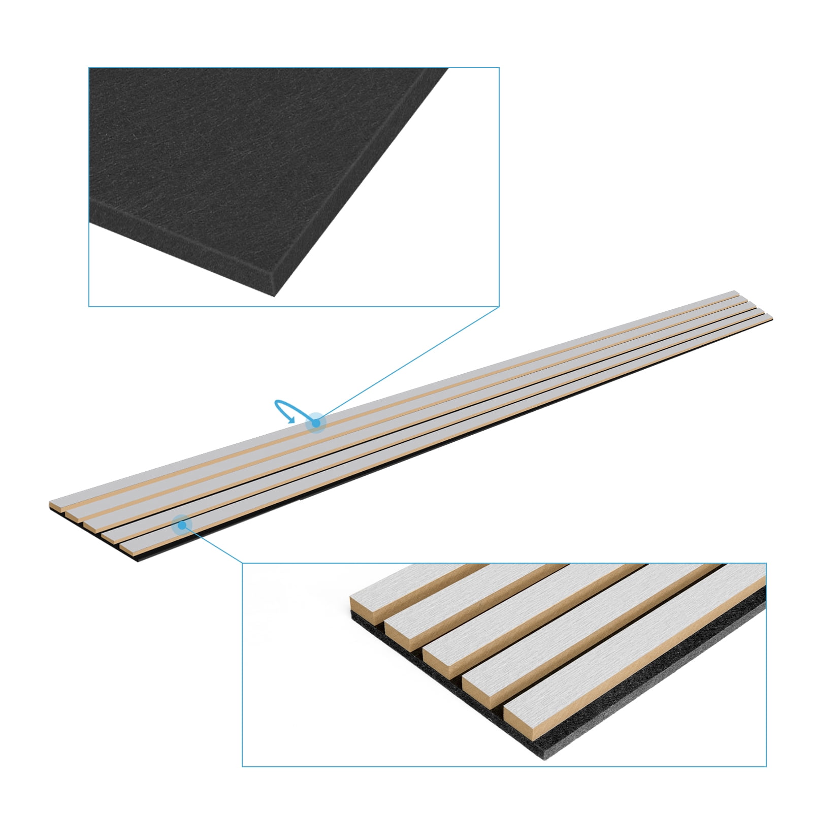 Art3dwallpanel 4Pcs 94.5'' x 7.9'' Wood Slat Acoustic Panels, MDF 3D Wall Panel for Accent Wall Ceiling Office,Brushed Silver