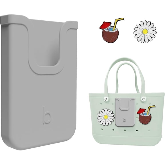 Phone Holder Compatible with , Soft  Charm Insert Accessories and Attachment for Bogg Beach Bags,  Portable Size Fits for  and Android Phones Grey