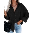 thumbnail image 2 of Women'S Corduroy Button Down Shirts Boyfriend Long Sleeve Oversized Blouses Tops Black XXL, 2 of 8
