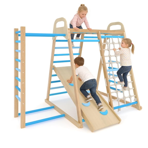 7-in-1 Wooden Jungle Gym, Indoor Kids Climbing Playset for Toddlers