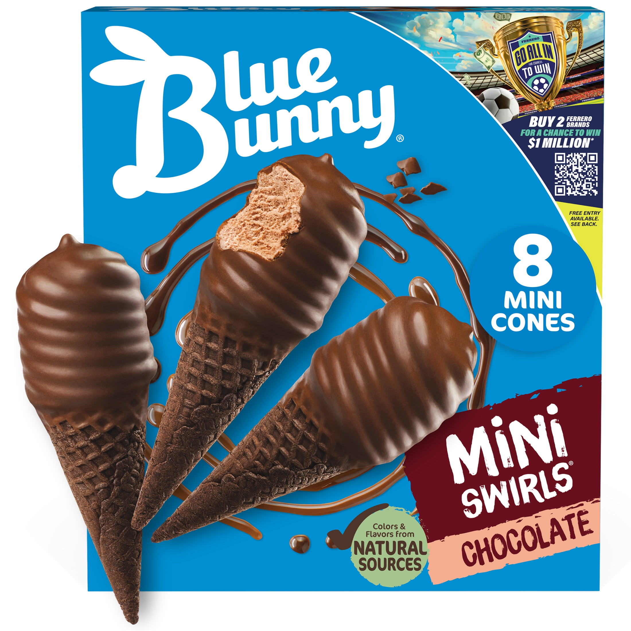 Blue Bunny Mini Swirls Chocolate Cones, Frozen Dessert, 8 Pack