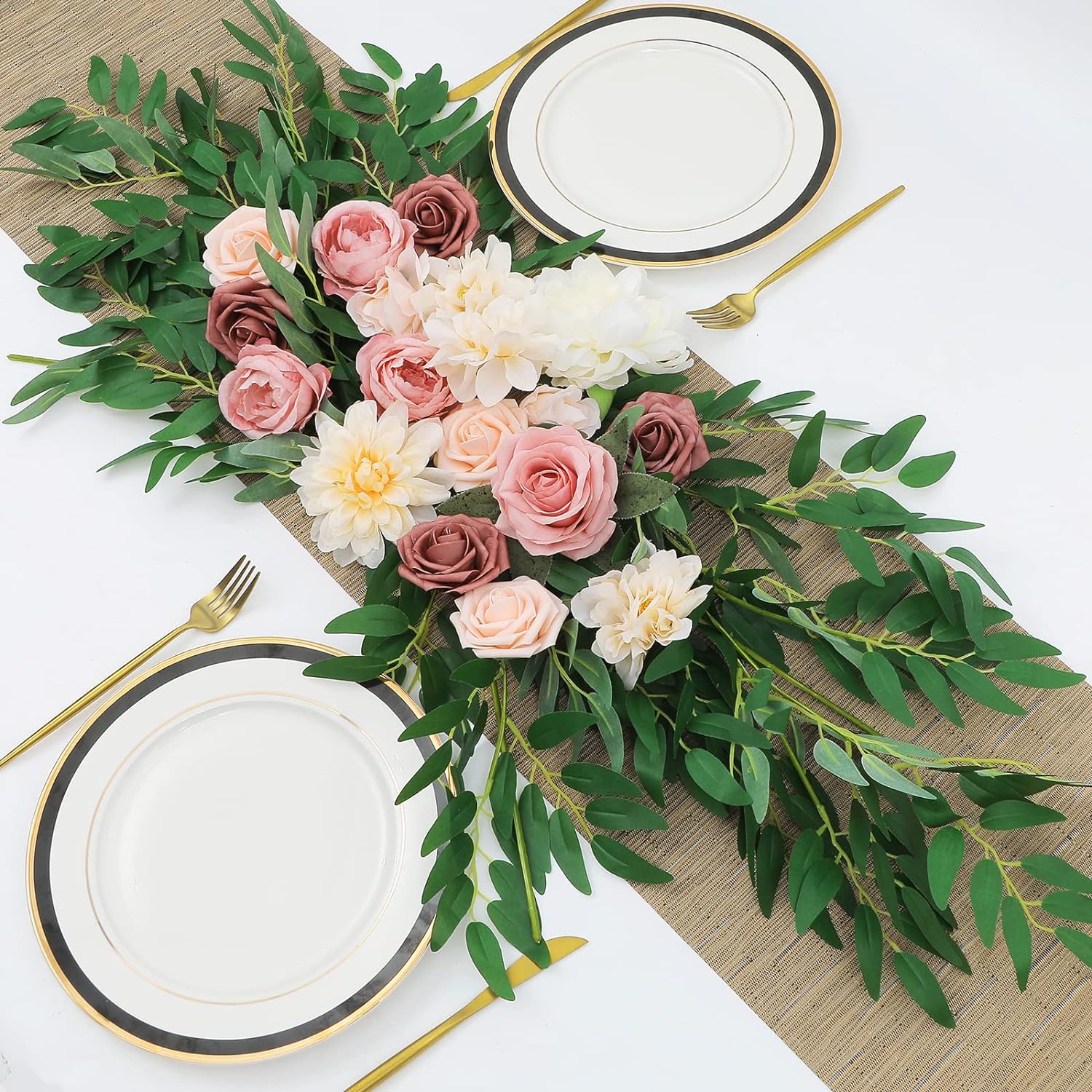6 Pcs 22'' Artificial Greenery Branches Stems Fake Green Leaf Willow Leaves Artificial Plants for Vase Home Party,Wedding Party Table Centerpiece Decoration