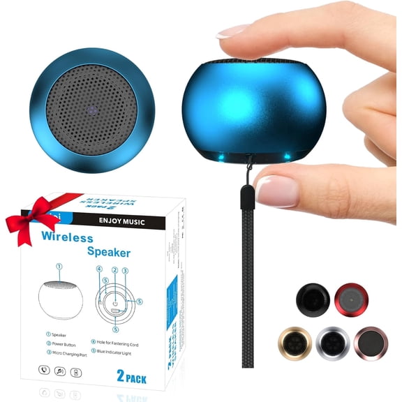 2Pack Portable Mini Speakers, Bluetooth Tiny Speaker,Rechargeable Wireless Micro Speaker for Phone/PC/Tablet, Built-in Microphone, Cute Mini Speakers with Strap to Carry, Blue