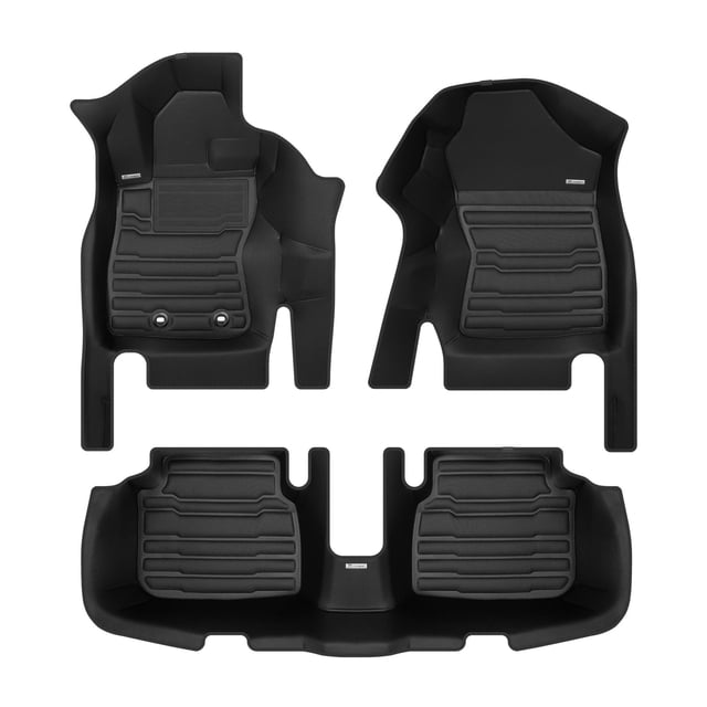 TuxMat custom car mats designed for Subaru Crosstrek 2024-2026 models, featuring a full set for the 1st and 2nd rows. These laser-measured mats provide maximum coverage and all-weather protection against rain, snow, mud, and spills. The set includes tailored floor liners compatible with factory floor anchors, ensuring a secure fit. The mats are easy to install and clean, offering a sleek design that complements the vehicle's interior.