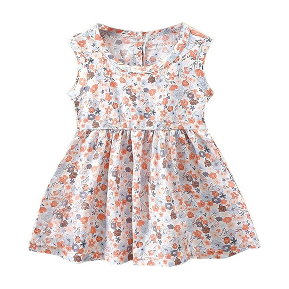 Zwiiyzr Robe Patineuse Tournoyante pour Petites Filles 1-9 Ans pour Fête Scolaire Été Robe Trapèze Sans Manches Orange