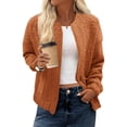 thumbnail image 2 of Spring Fall Women Long Sleeved Zipper Varsity Jacket Casual Bomber Jacket, 2 of 7