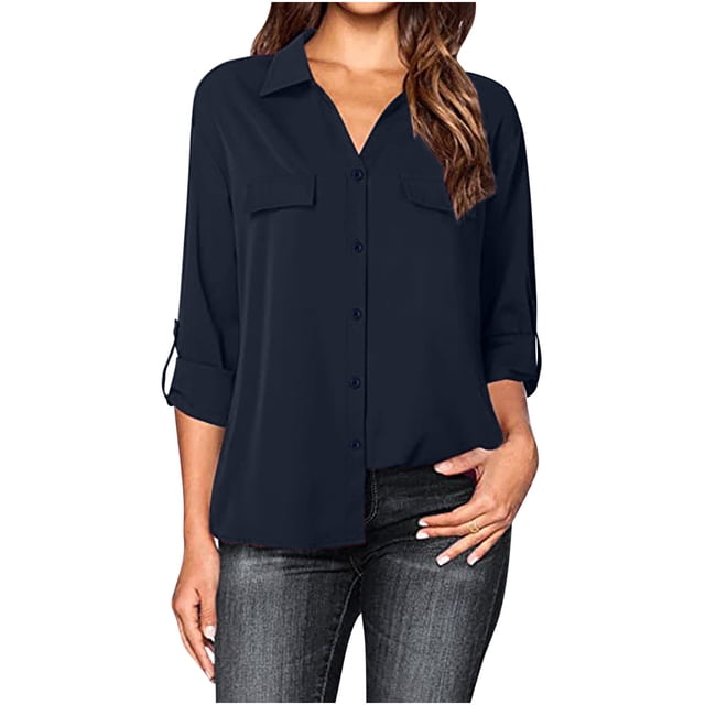 CEHVOM Chemise Décontractée à Manches Longues pour Femmes, Col Rabattu, Boutons, Liquidation