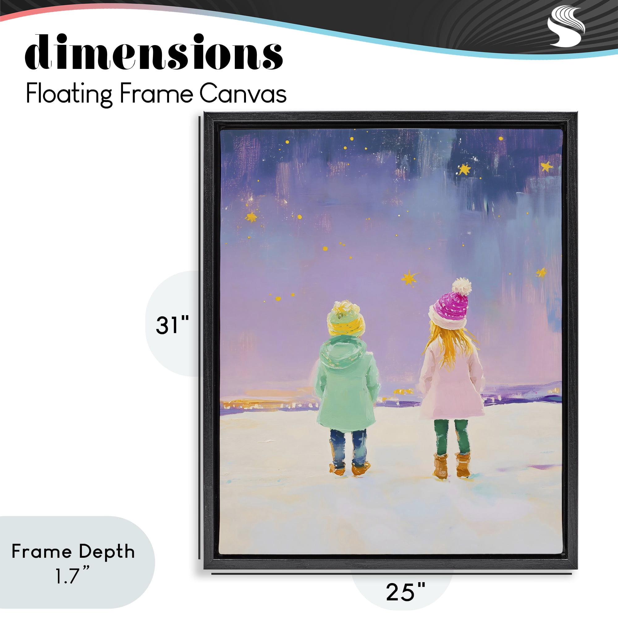 Stupell Industries Children Watching Starry Winter Sky Black Framed Floater Canvas Wall Art, design by The Prints Vibe