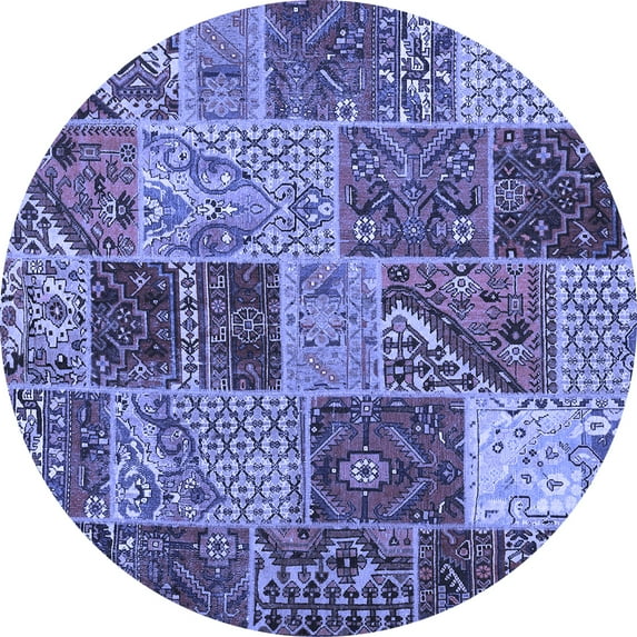 Ahgly Company Machine Washable Indoor Round Patchwork Blue Transitional Area Rugs, 7' Round