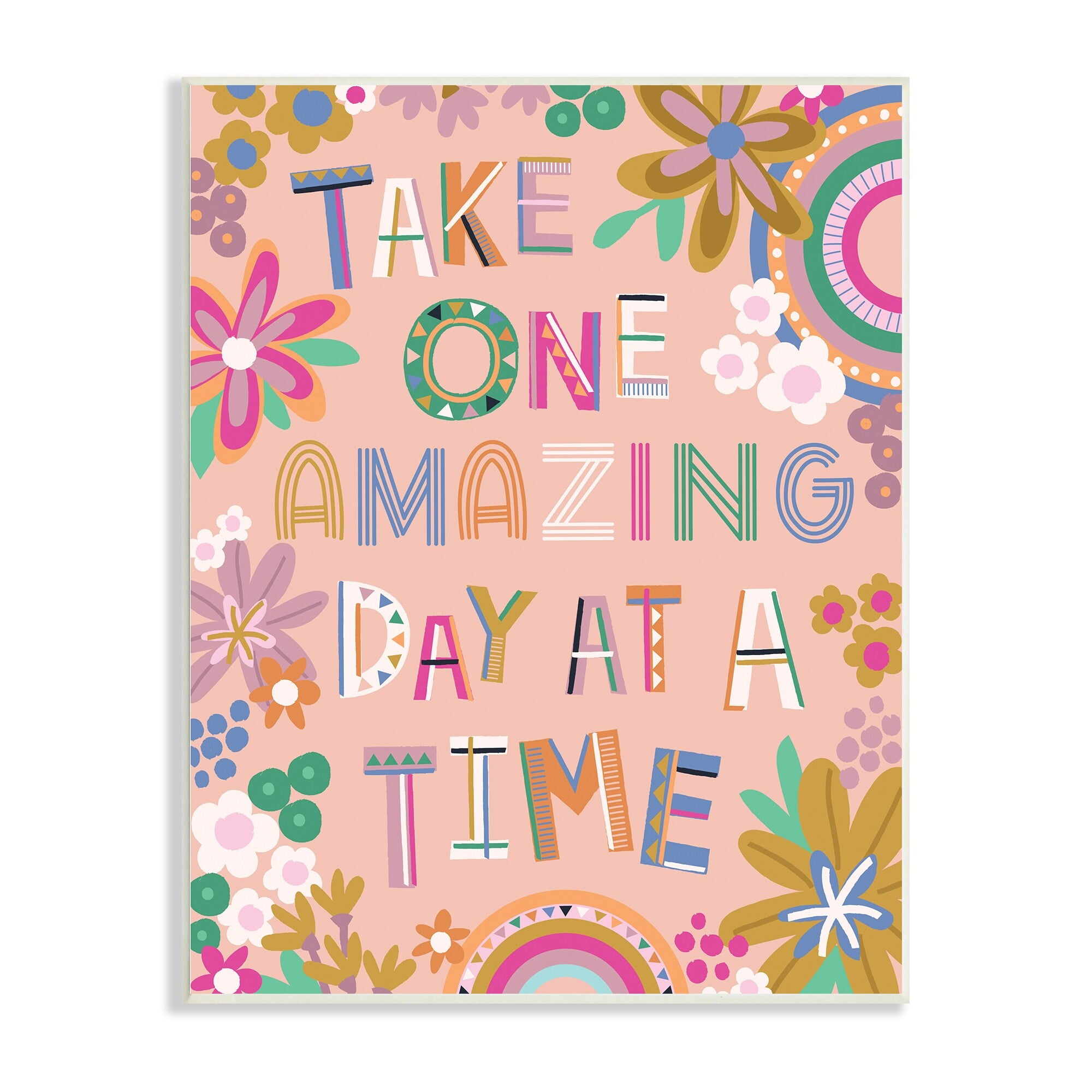 Stupell Industries One Amazing Day Motivational Phrase Children's Flower Rainbows,13 x 19, Design by Lisa Perry Whitebutton