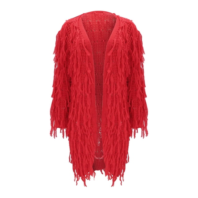 IMENGL cardigan à Franges en Tricot Torsadé pour Femmes, Rouge 2TG, Taille M-2TG