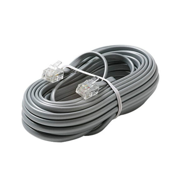 Steren 25ft 4C Modular Flat Telephone Line Cord - Silver